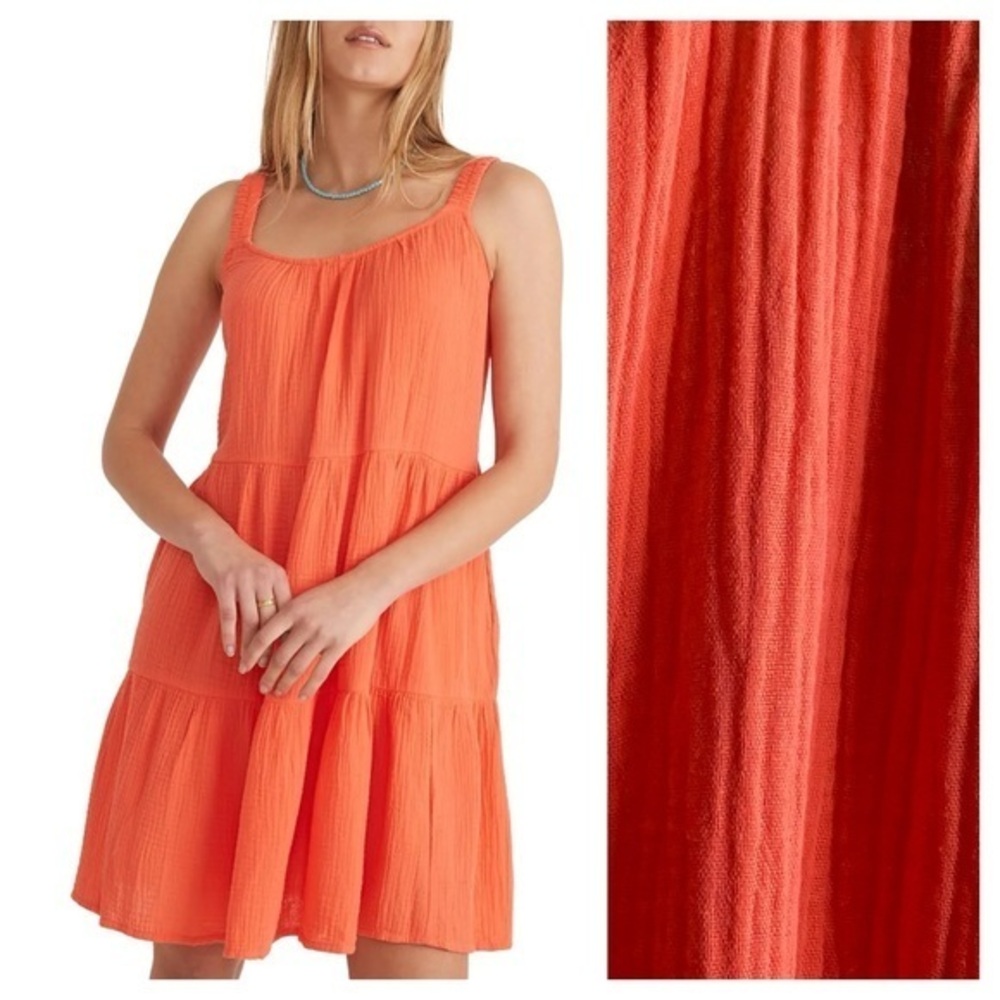 Marine Layer Coral Orange Cotton Gauze Mini Tank Dress XS